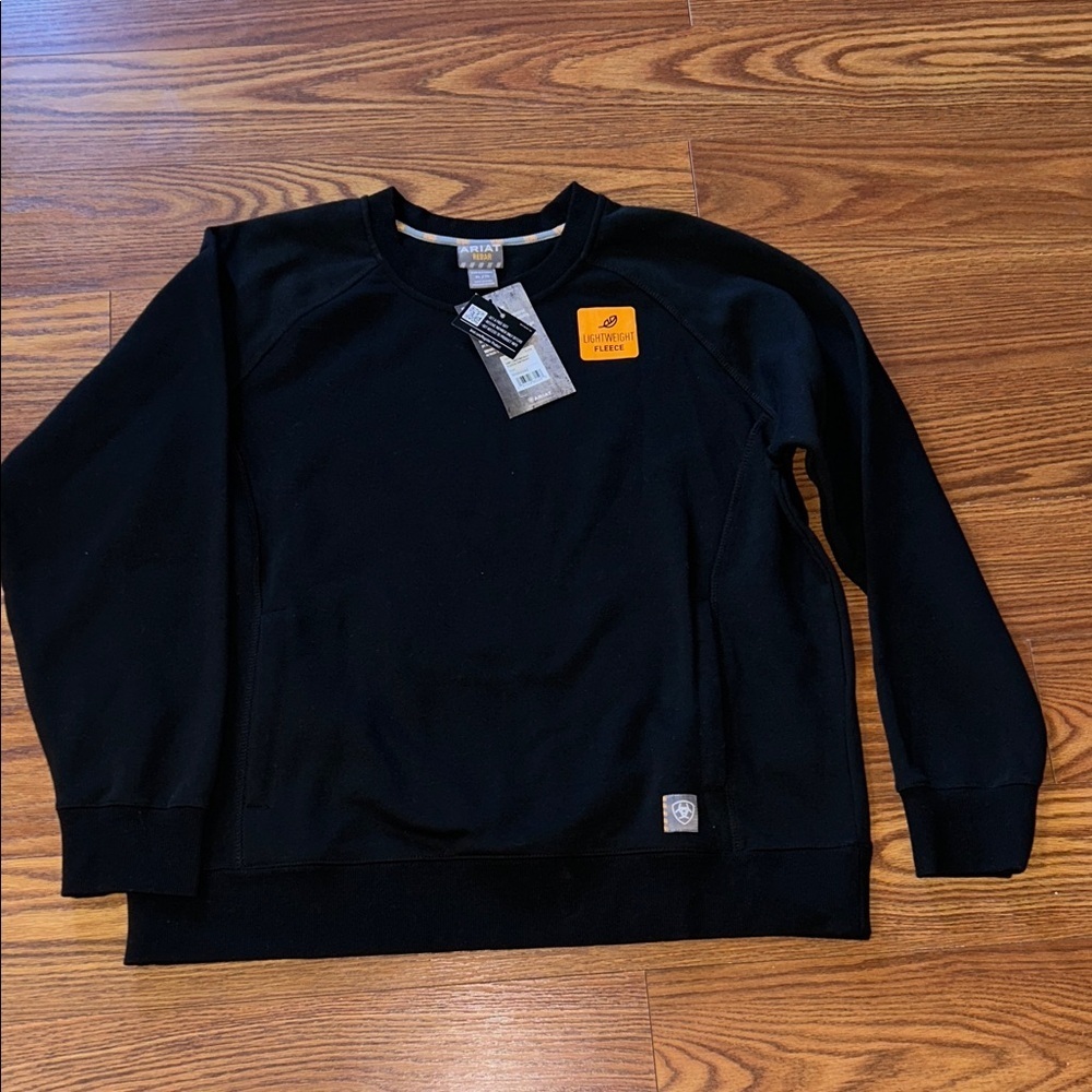 NWT Rebar‎ Lightweight Fleece Sweatshirt Black Crew Neck Pockets X-Large